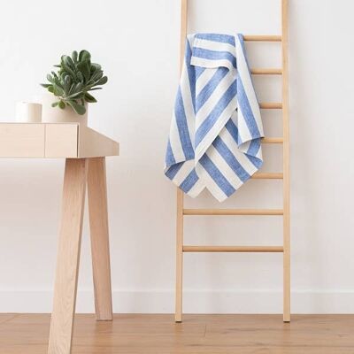 Linen Bath Towel Off White Blue Philippe