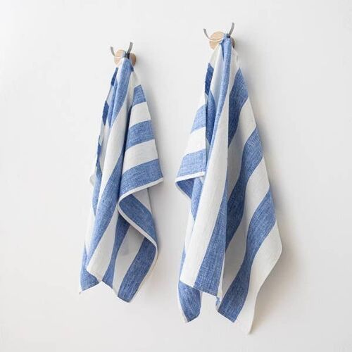 Linen Hand Towels Off White Blue Philippe