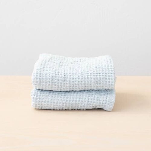 Linen Hand Towels Ice Blue Washed Waffle Big 