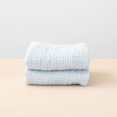 Linen Hand Towels Ice Blue Washed Waffle Big 
