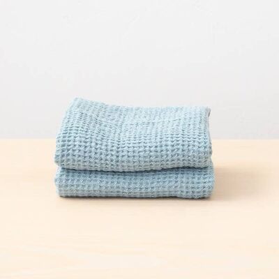 Linen Hand Towels Stone Blue Washed Waffle Big