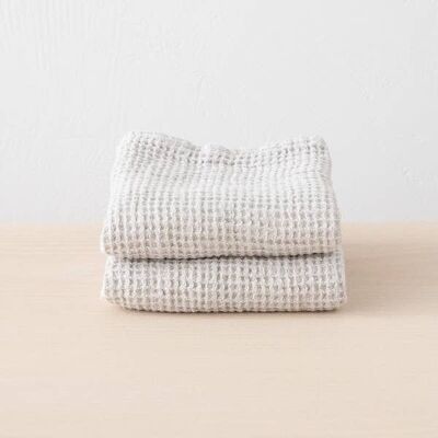Linen Hand Towels Silver Washed Waffle Big