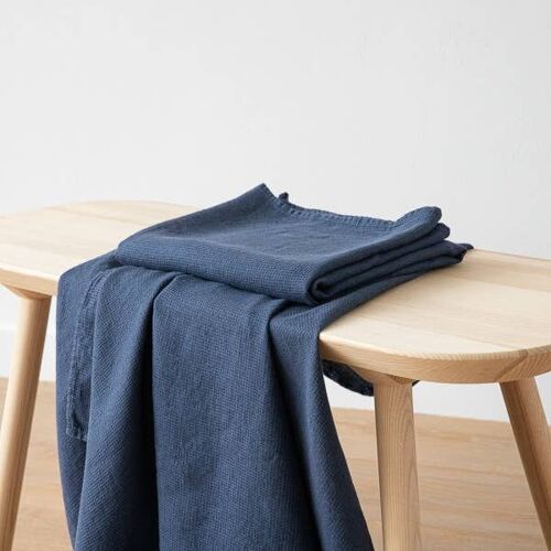 Linen Bath Towel Indigo Washed Waffle 