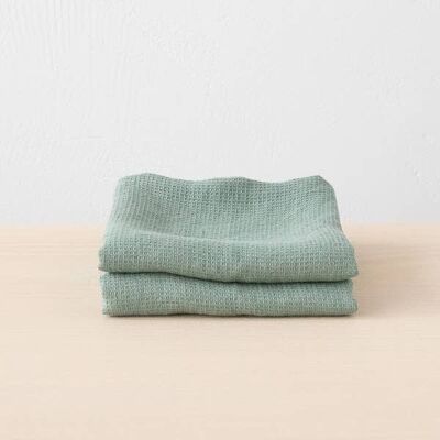 Linen Hand Towels Spa Green Washed Waffle 