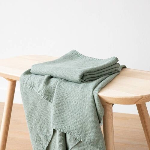 Linen Bath Towel Spa Green Washed Waffle 