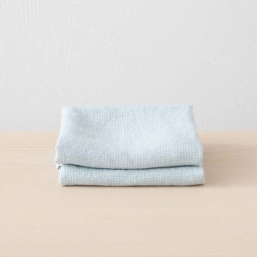 Linen Hand Towels Ice Blue Washed Waffle 