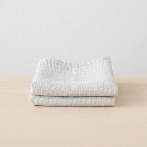 Linen Hand Towels Silver Washed Waffle 