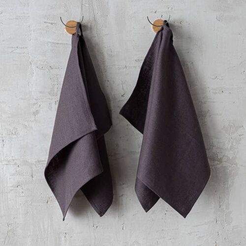 Dark Grey Stripe Linen Hand Towels (Set of 2) – Saffron + Poe