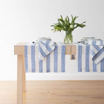 Serviette de table en lin Ecru Bleu Philippe 3