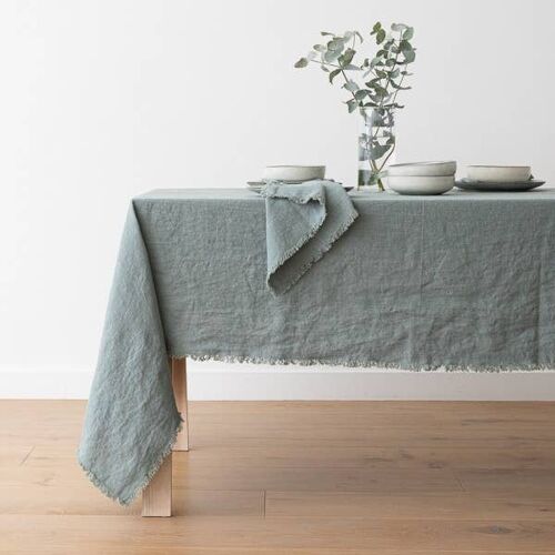 Linen Tablecloth Spa Green Terra Fringe 