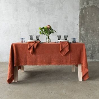 Nappe Lin Brique Terra Franges 2