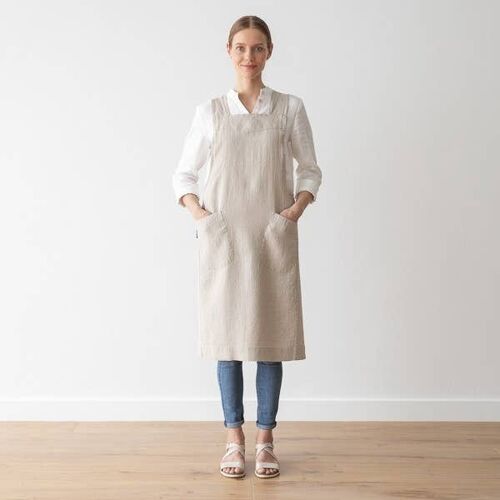 Linen Back Cross Apron Natural Stone Washed