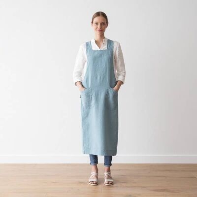 Linen Back Cross Apron Stone Blue Stone Washed