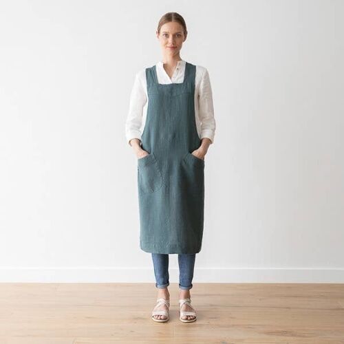 Linen Back Cross Apron Balsam Green Stone Washed