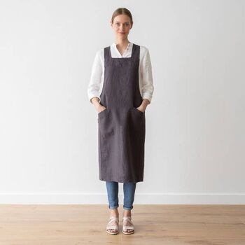 Tablier Croisé Dos en Lin Gris Stone Washed