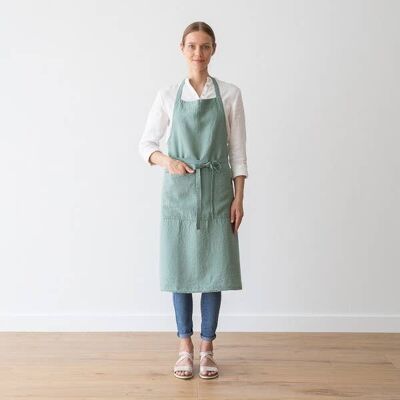 Linen Bib Apron Spa Green Stone Washed