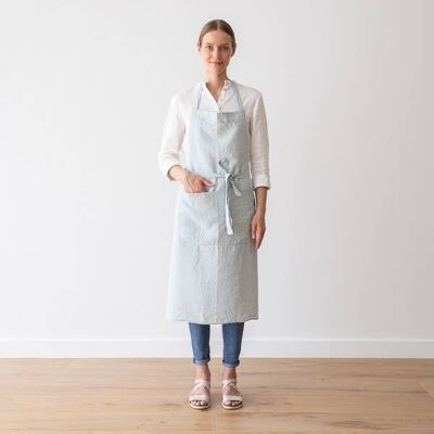 Linen Bib Apron Ice Blue Stone Washed