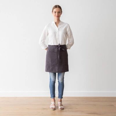 Linen Café Apron Grey Stone Washed