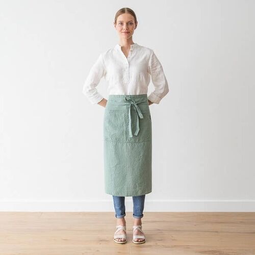 Linen Chef's Apron Spa Green Stone Washed