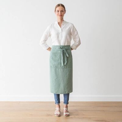 Linen Chef's Apron Spa Green Stone Washed
