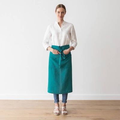 Linen Chef's Apron Sapphire Stone Washed