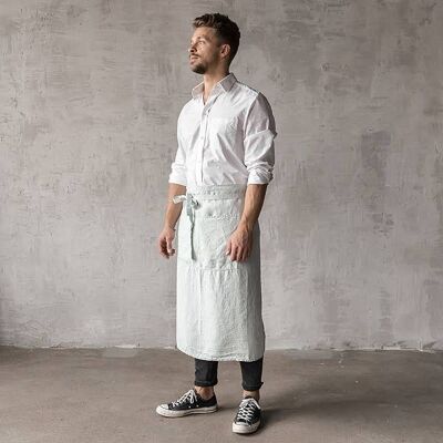 Linen Mens Chef's Apron Ice Blue Stone Washed