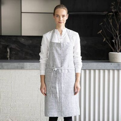 Linen Bib Apron Indigo Natural Brittany