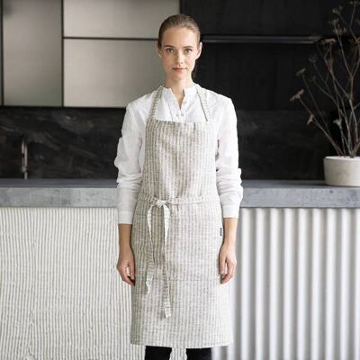 Linen Bib Apron Forest Green Natural Brittany