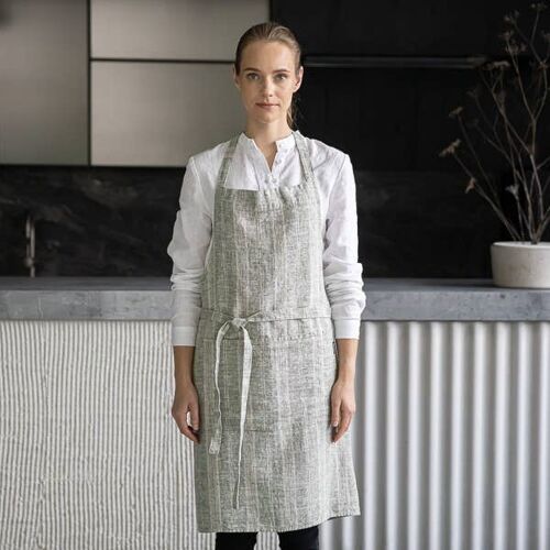 Linen Bib Apron Forest Green Multistripe