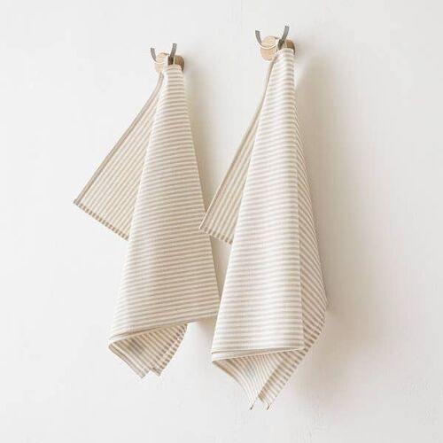 Linen Tea Towels Beige Striped Jazz
