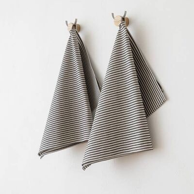 Linen Tea Towels Black Striped Jazz