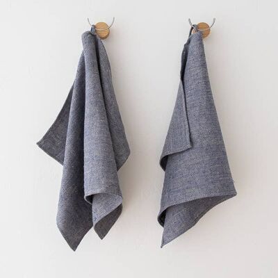 Set of 2 Blue Natural Linen Tea Towels Multistripe - LinenMe