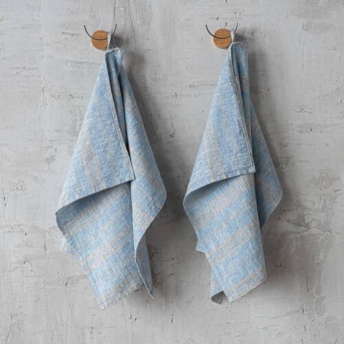Linen Tea Towels Blue Natural Multistripe