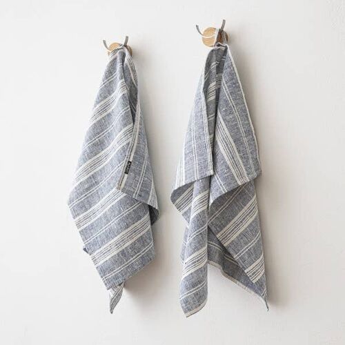 Linen Tea Towels Indigo Multistripe
