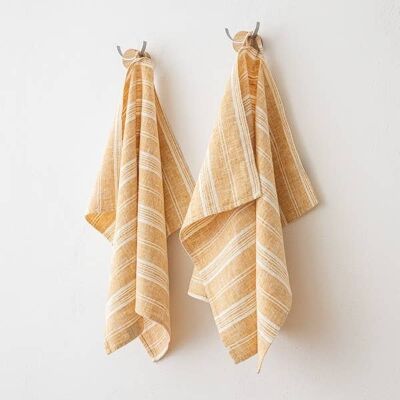 Linen Tea Towels Gold Multistripe