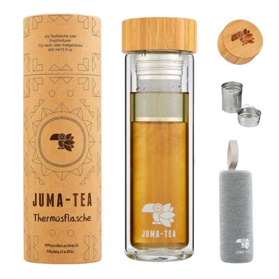 Thermos bottle / double-walled made of glass with
integrated tea strainer