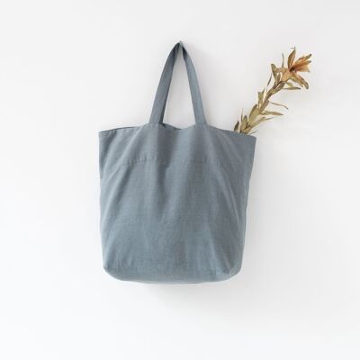 Borsa grande in lino blu nebbia