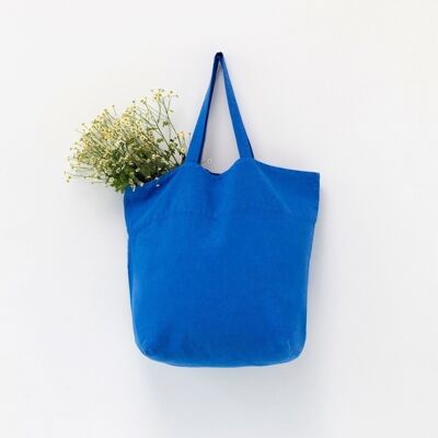 Borsa grande in lino blu francese