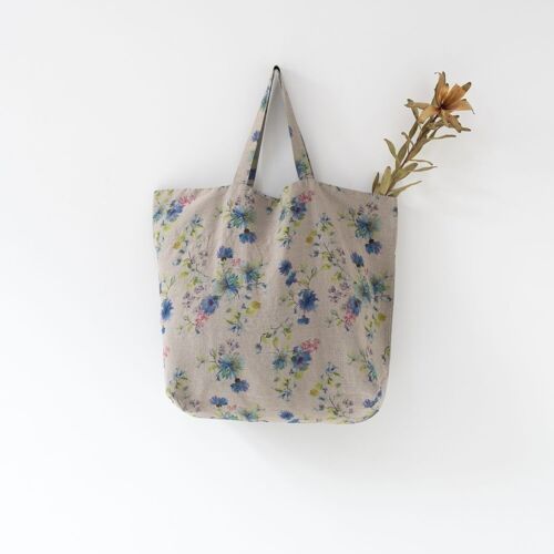 Flowers on Natural Linen Big Bag