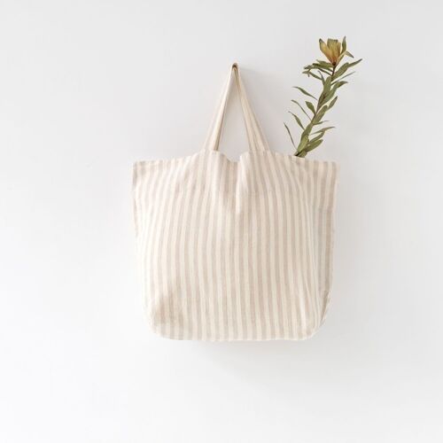 Natural White Stripes Linen Big Bag