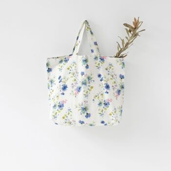 Grand sac en lin fleurs blanches 1