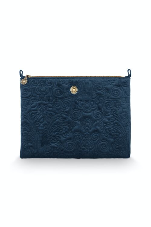 PIP - Cosmetic Flat Pouch Large Velvet Quiltey Days Blue 30x22x1cm