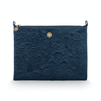 PIP - Cosmetic Flat Pouch Large Velvet Quilted Days Blue 30x22x1cm