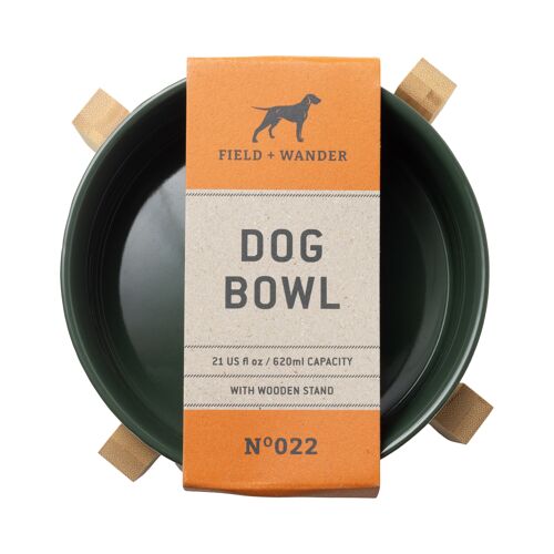 Ceramic Dog Bowl With Bamboo Stand - Green