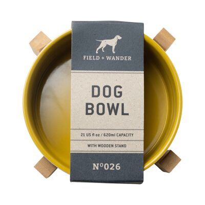 Ceramic Dog Bowl With Bamboo Stand - Yellow