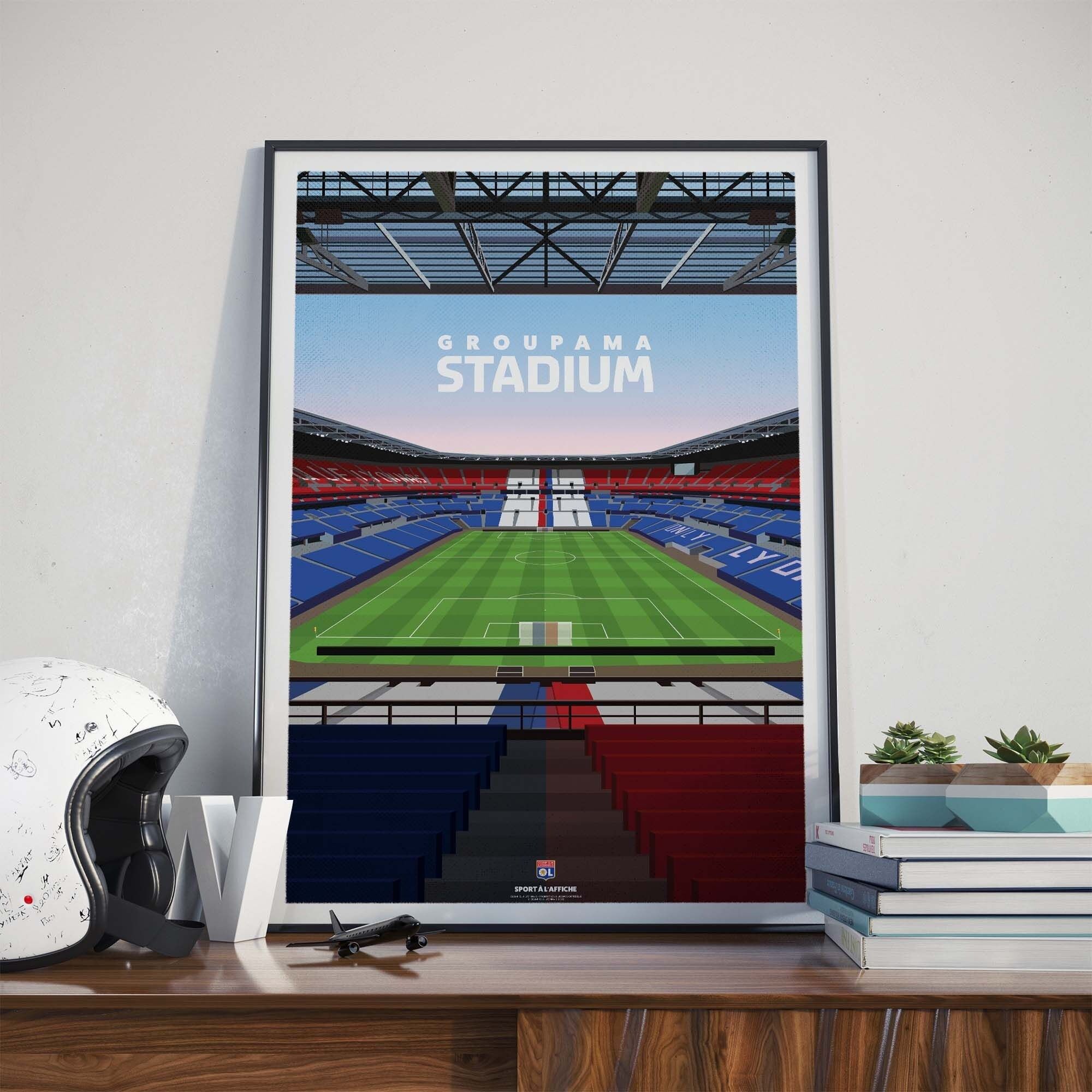 Olympique Lyonnais (Lyon) Groupama Stadium. Framed, High Quality Football Memorabilia Giclee Art Print. Ideal factory Gift For Any Lyon Supporter.