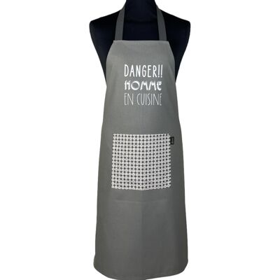 Tablier, "Danger homme en cuisine" gris