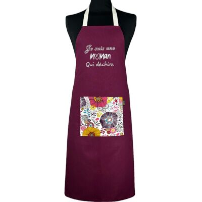 Apron, "I'm a mom who rocks" plum