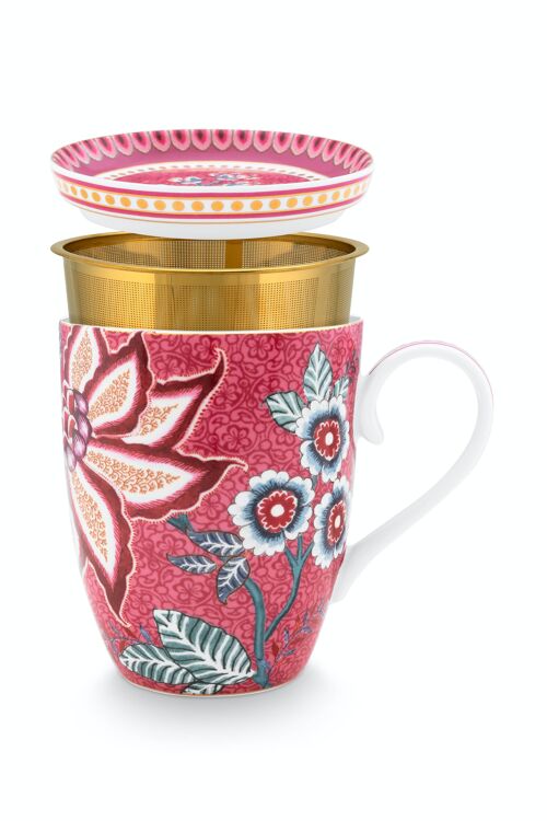 PIP - Set thé Grand mug 350ml, repose sachet & 1 infuseur Flower Festival Rose