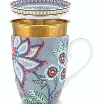 PIP - Tea set Large mug 350ml, sachet holder & 1 Flower Festival infuser Blue c
